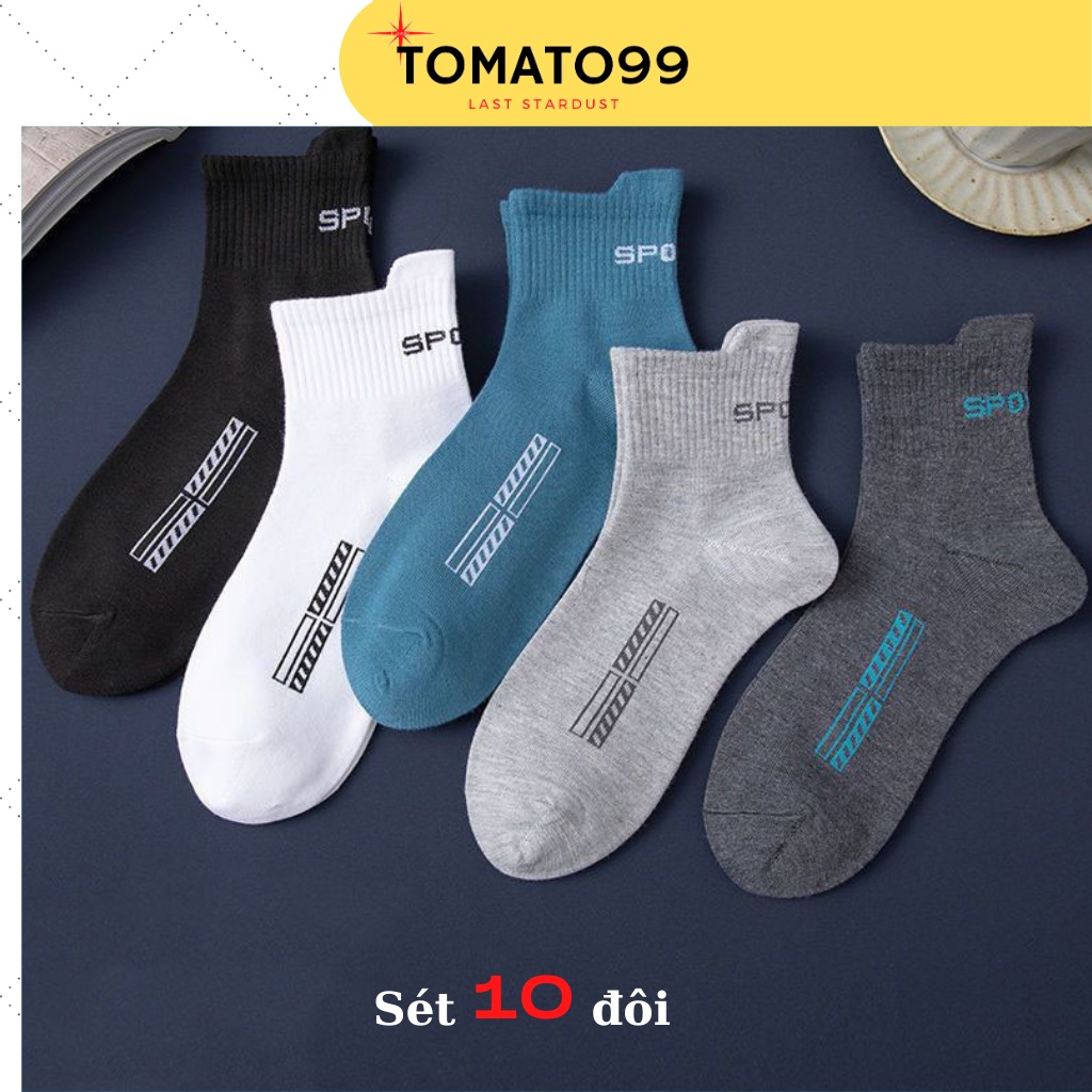 Tất nam cổ cao Sét 10 đôi 5 màu trắng chữ Spot T115