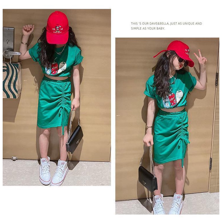 Planet Set Áo Thun Tay Ngắn + Chân Váy In Họa Tiết Hoạt Hình Thoáng Khí Thời Trang Cho Bé Gái