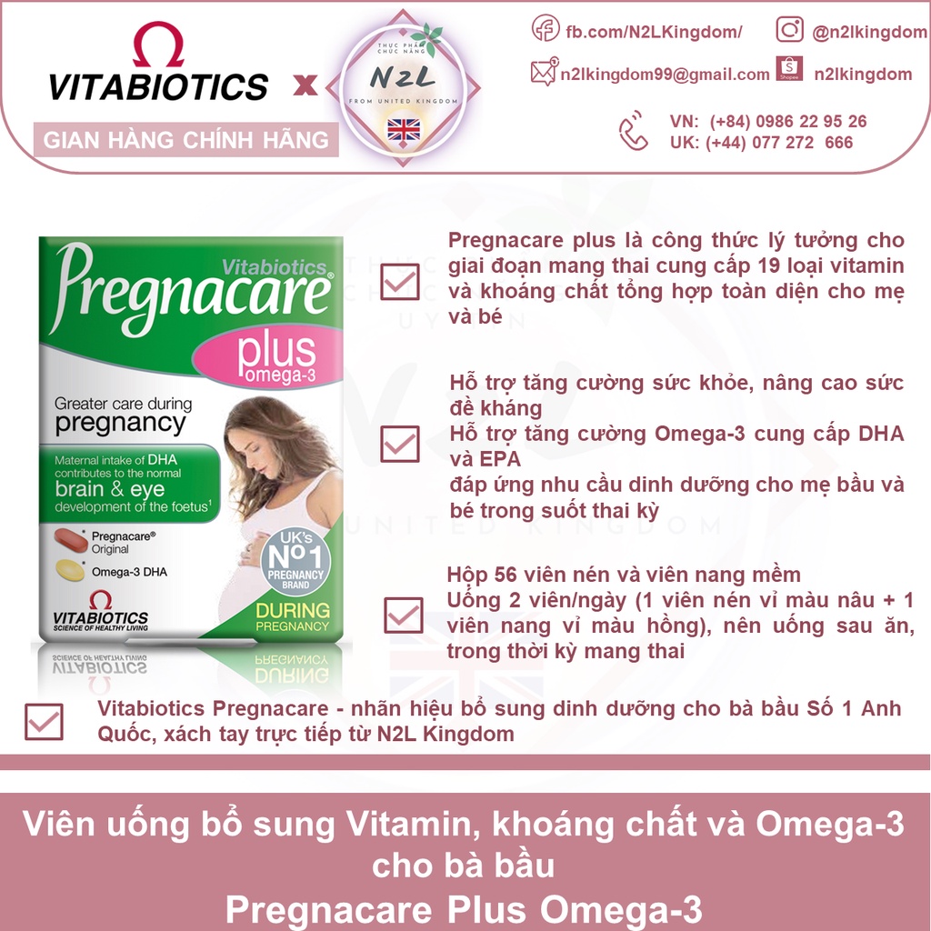 Viên uống Pregnacare Plus Omega-3 Vitabiotics bổ sung vitamin và khoáng chất cho mẹ bầu (56 viên)