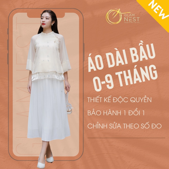Áo Dài Bầu Thư Di Diện Tết Đầm Dự Tiệc Váy Bầu Thiết Kế AD006