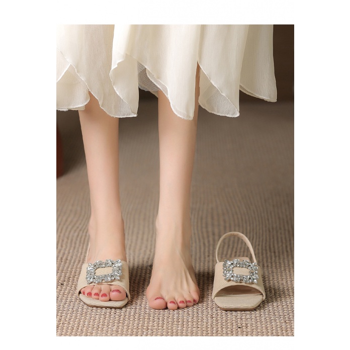 Giày Cao Gót Mũi Vuông Đính Đá Thời Trang Hàn Quốc Mới Cho Nữ