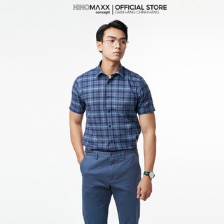 N&m áo sơ mi caro nam basic tay ngắn 100% cotton form slim fit 2110028