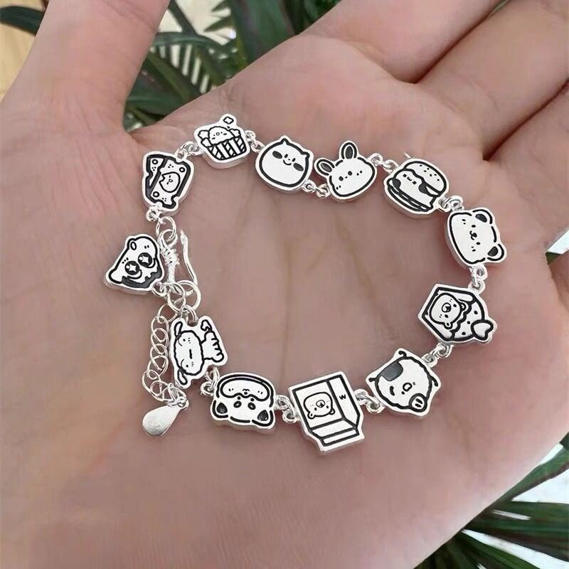 Vòng Tay Màu Bạc Họa Tiết Hoạt Hình shin-chan Phong Cách Hàn Quốc Dễ Phối Đồ