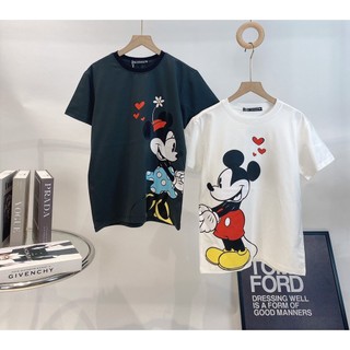 Áo thun nữ ngắn tay cổ tròn in hình Mickey Together Forever màu trắng và đen chất cotton 100%