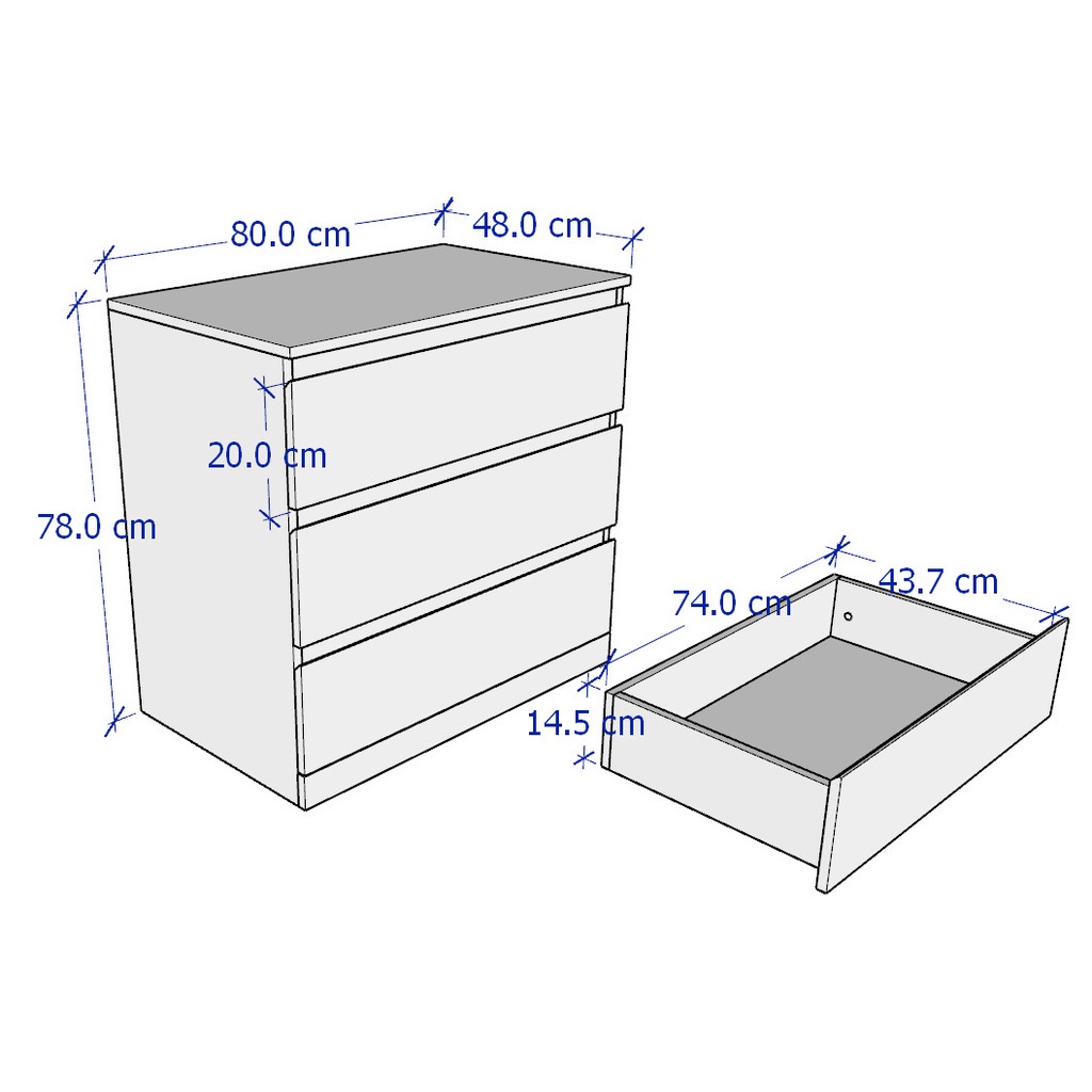 MOLTENI, Tủ đựng đồ 3 ngăn kéo DRA_015, 80x48x78cm, tủ gỗ Scandi Home