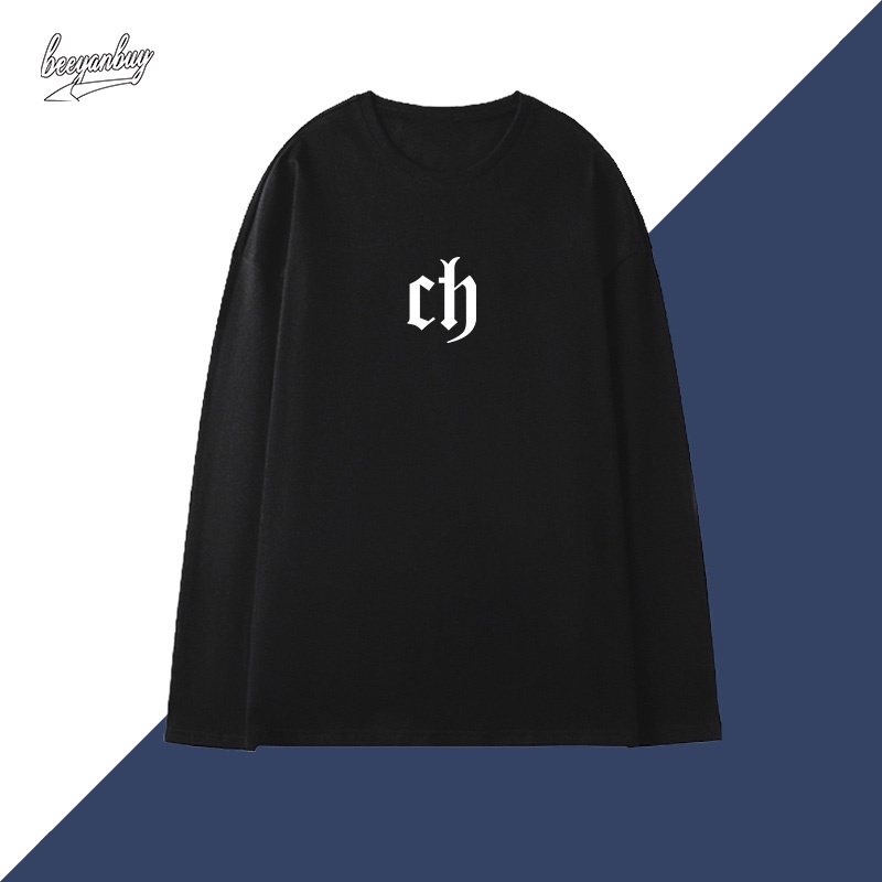 Áo thun unisex BEEYANBUY tay dài oversize 100% từ cotton thời trang retro ấn tượng