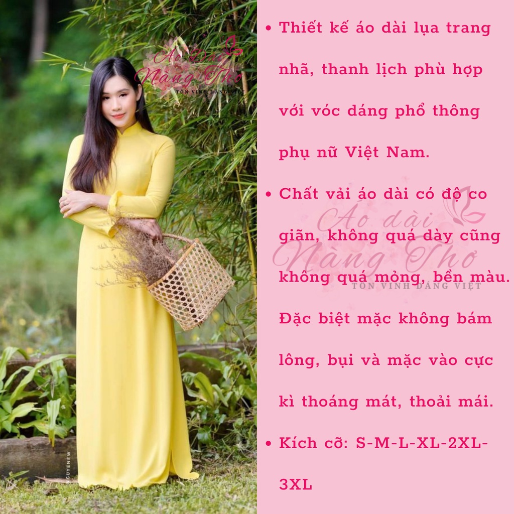 Áo dài truyền thống nữ màu vàng trơn 2 tà may sẵn lụa mỹ cao cấp - Áo dài Nàng Thơ