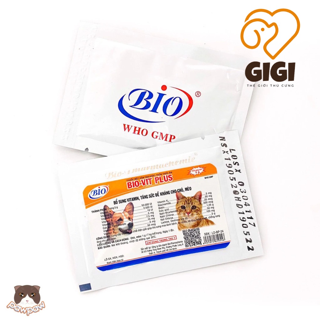 Bio-Vit Plus gói 5g bổ sung Vitamin, tăng sức đề kháng cho chó mèo phụ kiện thú cưng giá rẻ - GiGi Pet Shop