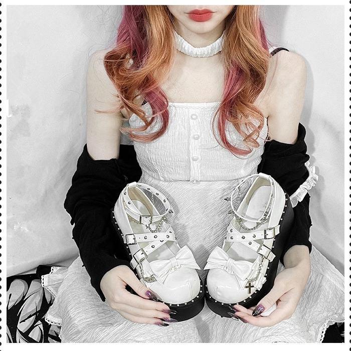 Giày Da Đế Xuồng 2Yk Kiểu Lolita Gothic Dễ Thương