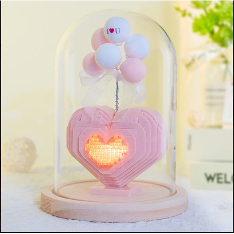 Đồ Chơi Xếp Hình  Trái tim màu hồng Lắp Ráp Mô Hình Trái Tim Màu Hồng  phát sáng có thể   Làm Quà Tặng