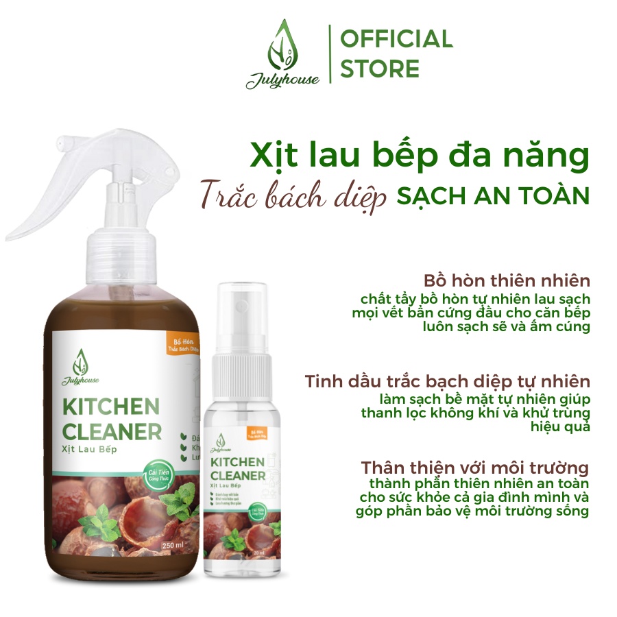 Xịt lau bếp đa năng JULYHOUSE chiết xuất Bồ Hòn và tinh dầu Trắc Bách Diệp