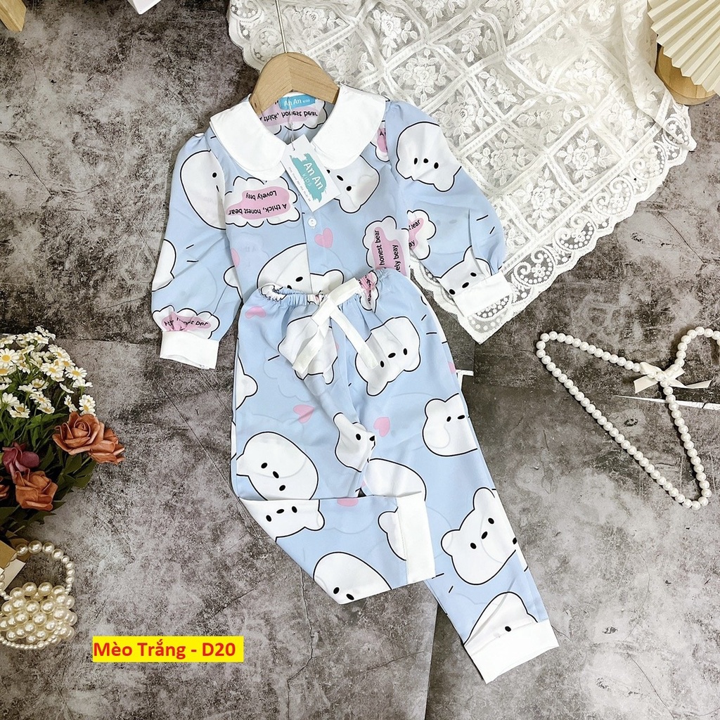 Đồ Bộ Bé Gái Mặc Nhà dài tay cao cấp Pijama Lụa Cao Cấp Cho Bé