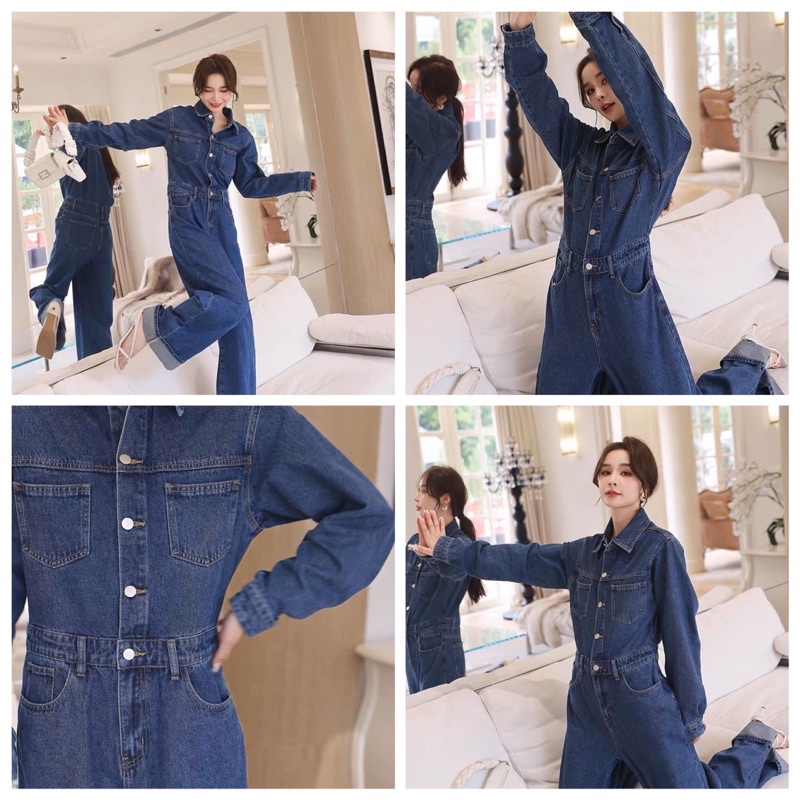 Đồ bay jumsuit jeans kaki dày dặn