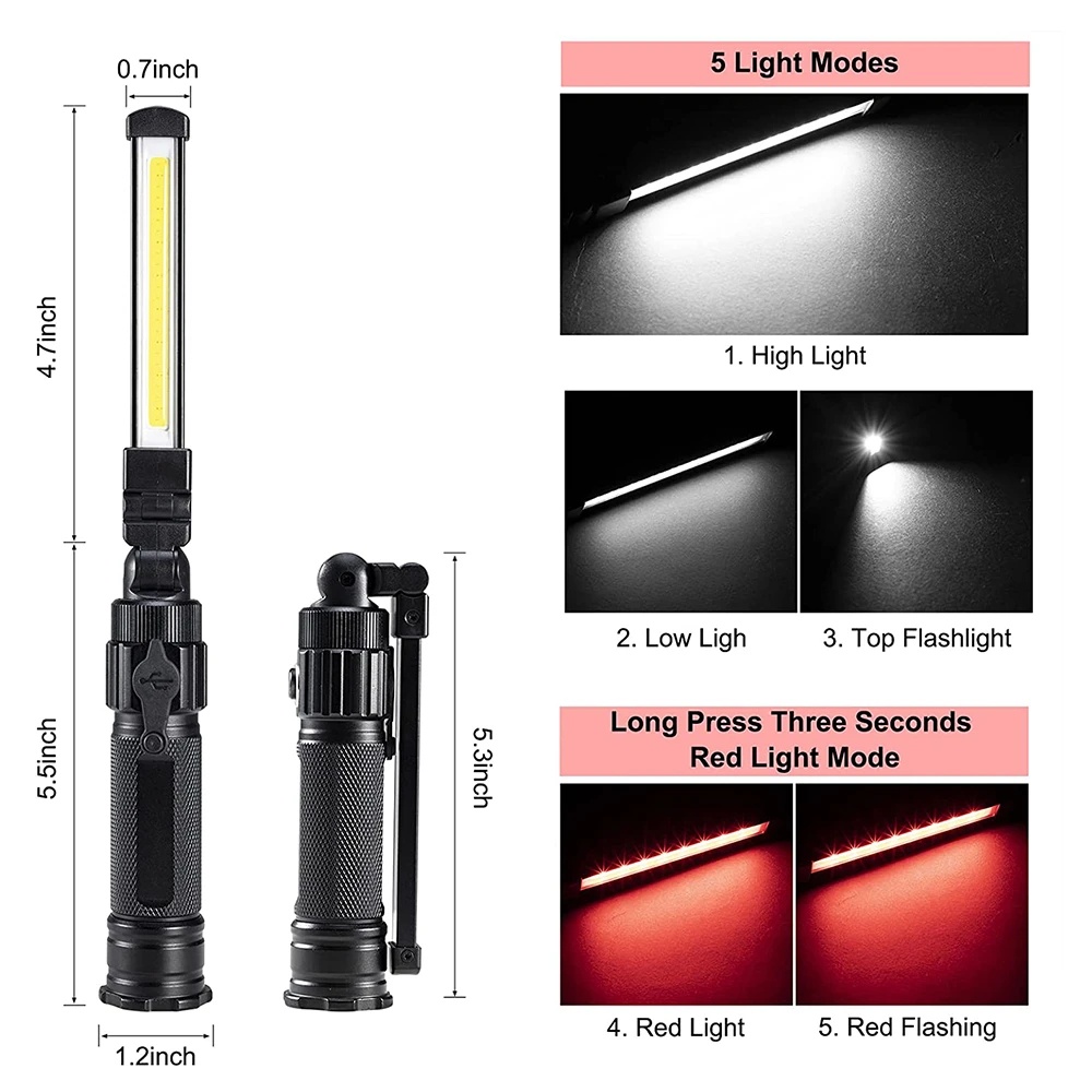 Đèn Pin Cầm Tay Đèn pin siêu sáng COB LED Đèn Làm Việc 360° Đèn pha Đèn pin sạc
