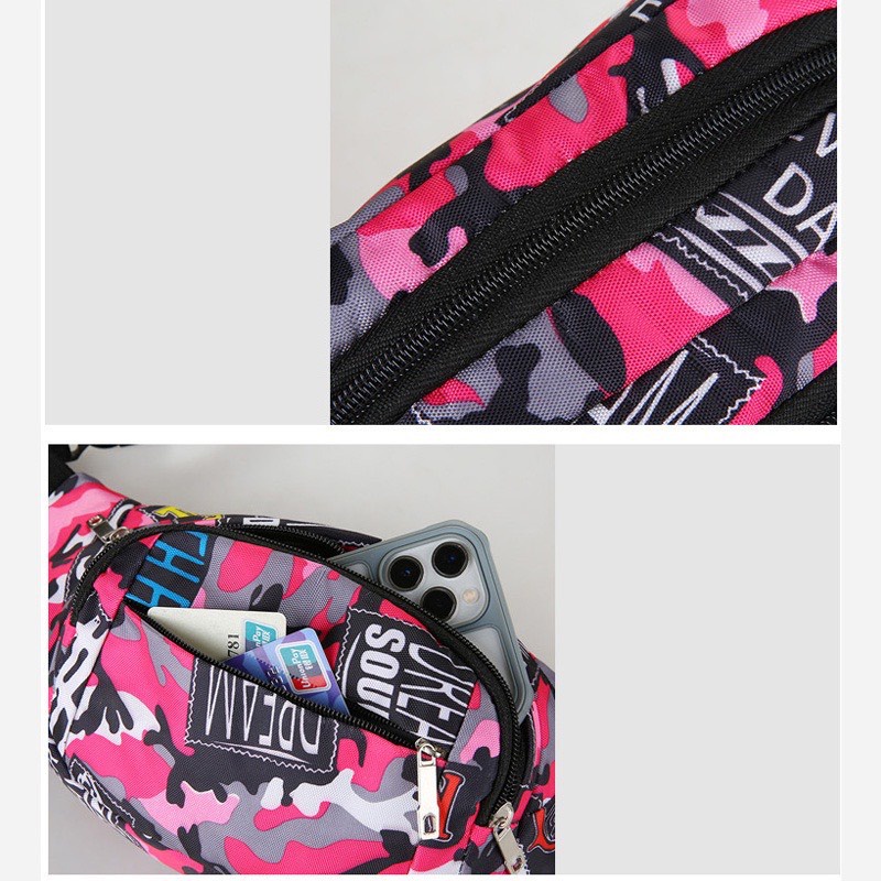 Túi Đeo Chéo Loang Màu Phong Cách HipHop, Túi Bao Tử Mini Vải Canvas Phong Cách Streetwear Đường Phố