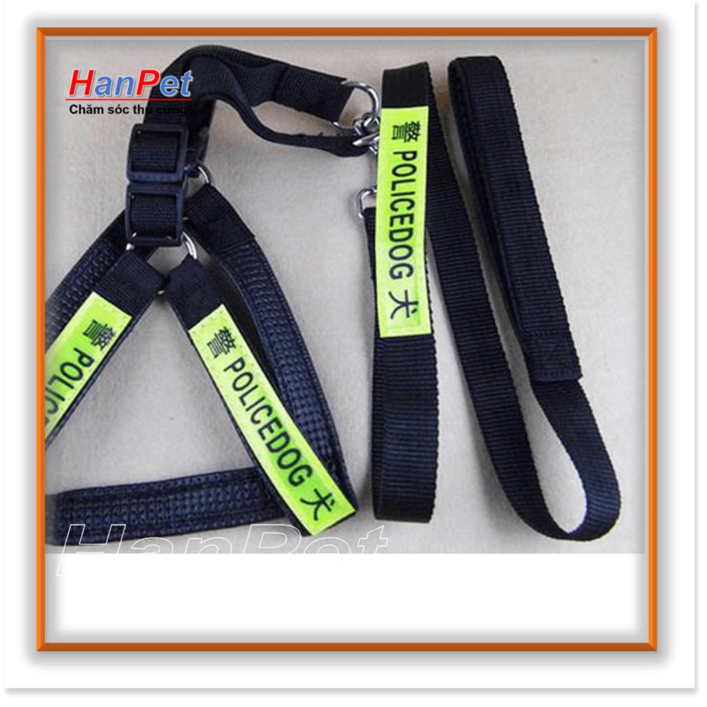 Hanpet.GV- Dây dắt chó police dog phản quang- dây dắt kèm yếm đai yên ngựa cho chó nghiệp vụ / Cảnh khuyển