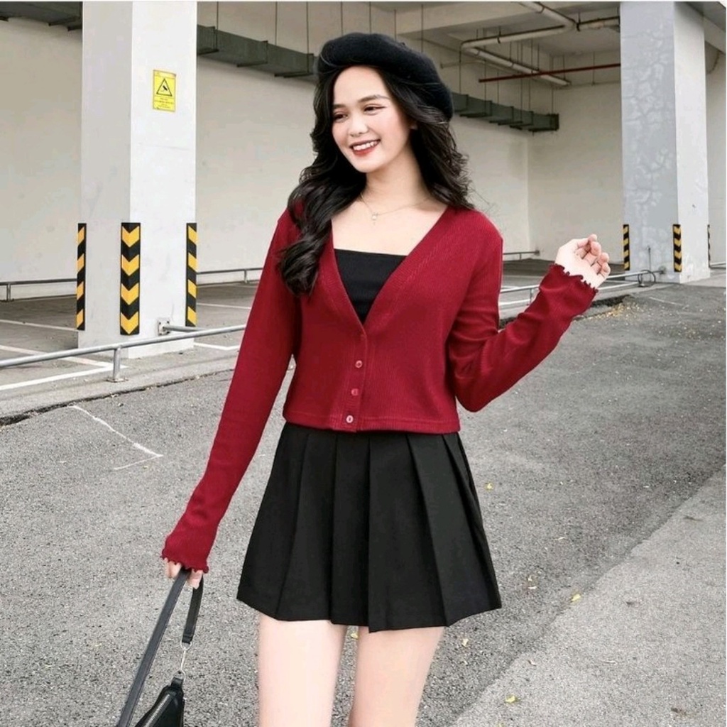 Áo Cardigan croptop dài tay trẻ trung khoác ngoài hàng quảng châu