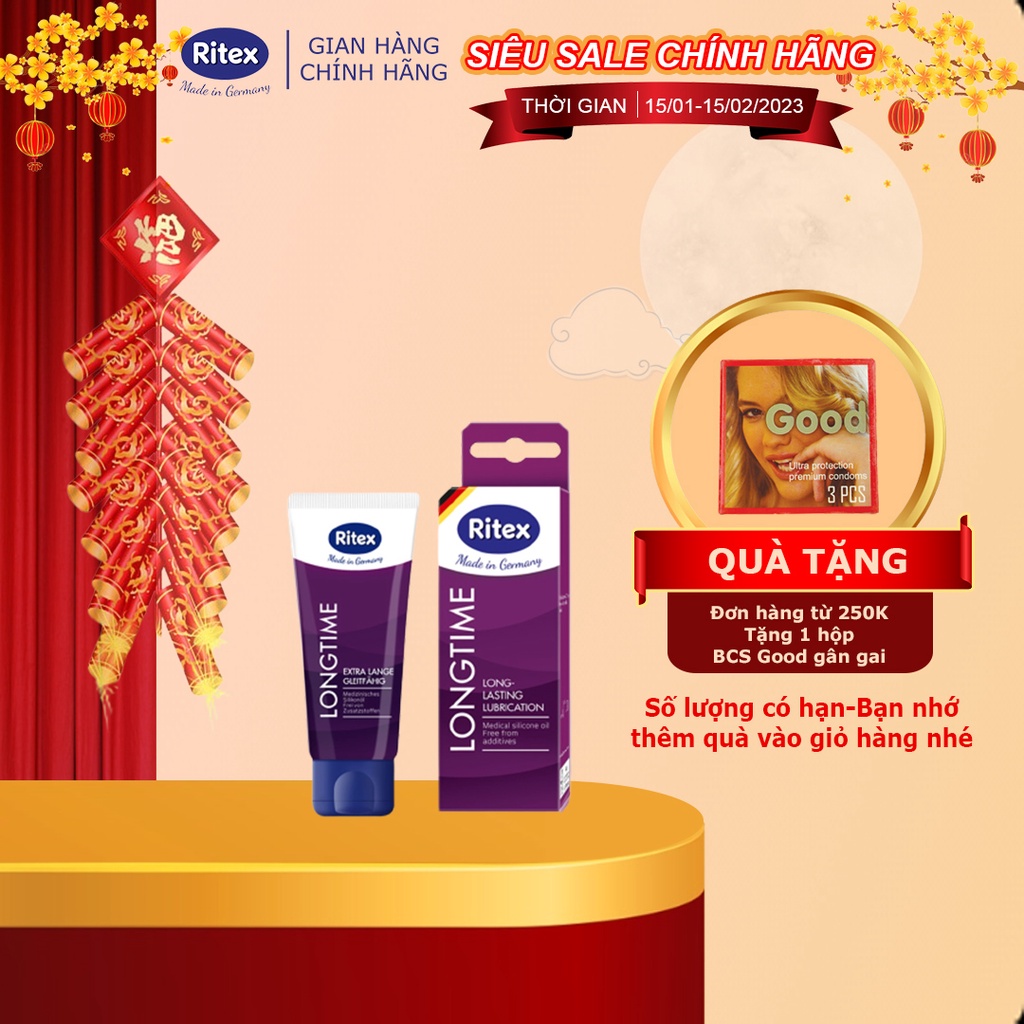 Gel bôi trơn Ritex Long time kéo dài thời gian, mát xa mượt mà tuýp 60ml