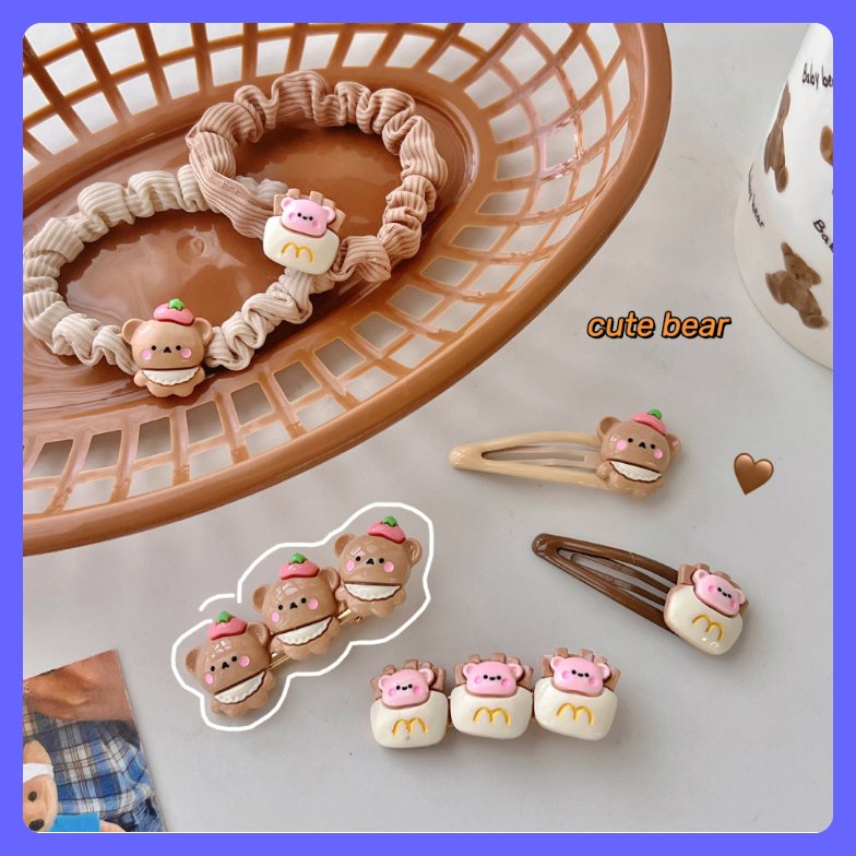 Cột tóc Scrunchies vải đính charm gấu dễ thương, Chun tóc kiêm vòng tay xinh xắn - Sỉ lẻ thun tóc đẹp giá rẻ