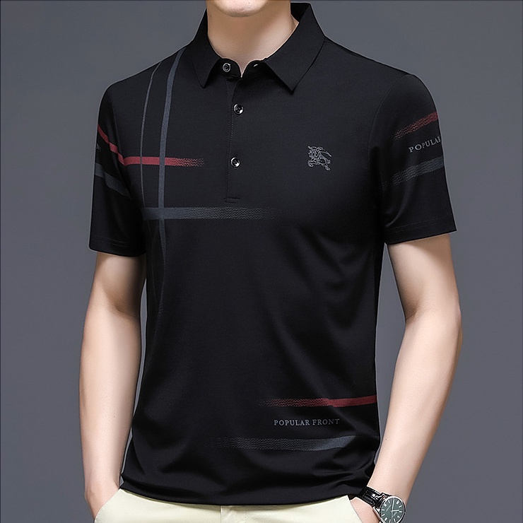 ☞Thời trang phiên bản Hàn Quốc phong cách kinh doanh giải trí thời trang paul polo áo thuần khiết màu sắc, mỏng băng bó nam áo khoác, cổ áo ngắn tay, chữ cái in áo thun