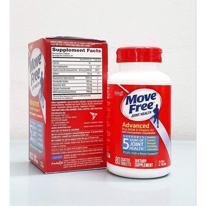 Bổ xương Khớp Move Free Joint Health Advanced Plus MSM&Vitamin D3 chai 80 viên with Glucosamine Chondroitin Schiff từ Mỹ