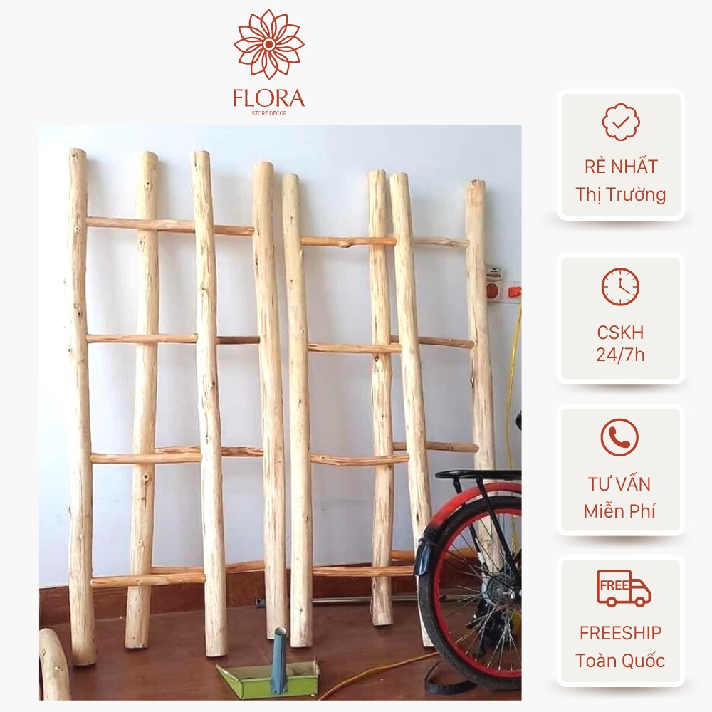Thang gỗ tự nhiên trang trí decor nhà cửa , vintage kích thước 40*120cm