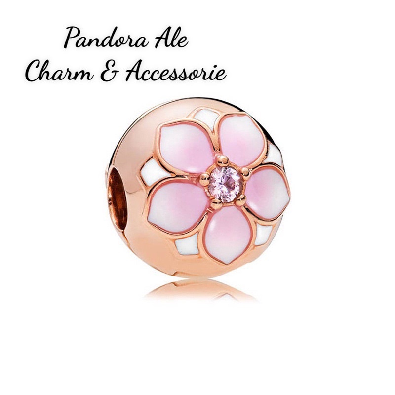 CHARM PAN ALE VÀNG HỒNG KHOÁ CHẶN HOA ANH ĐÀO BẠC S925