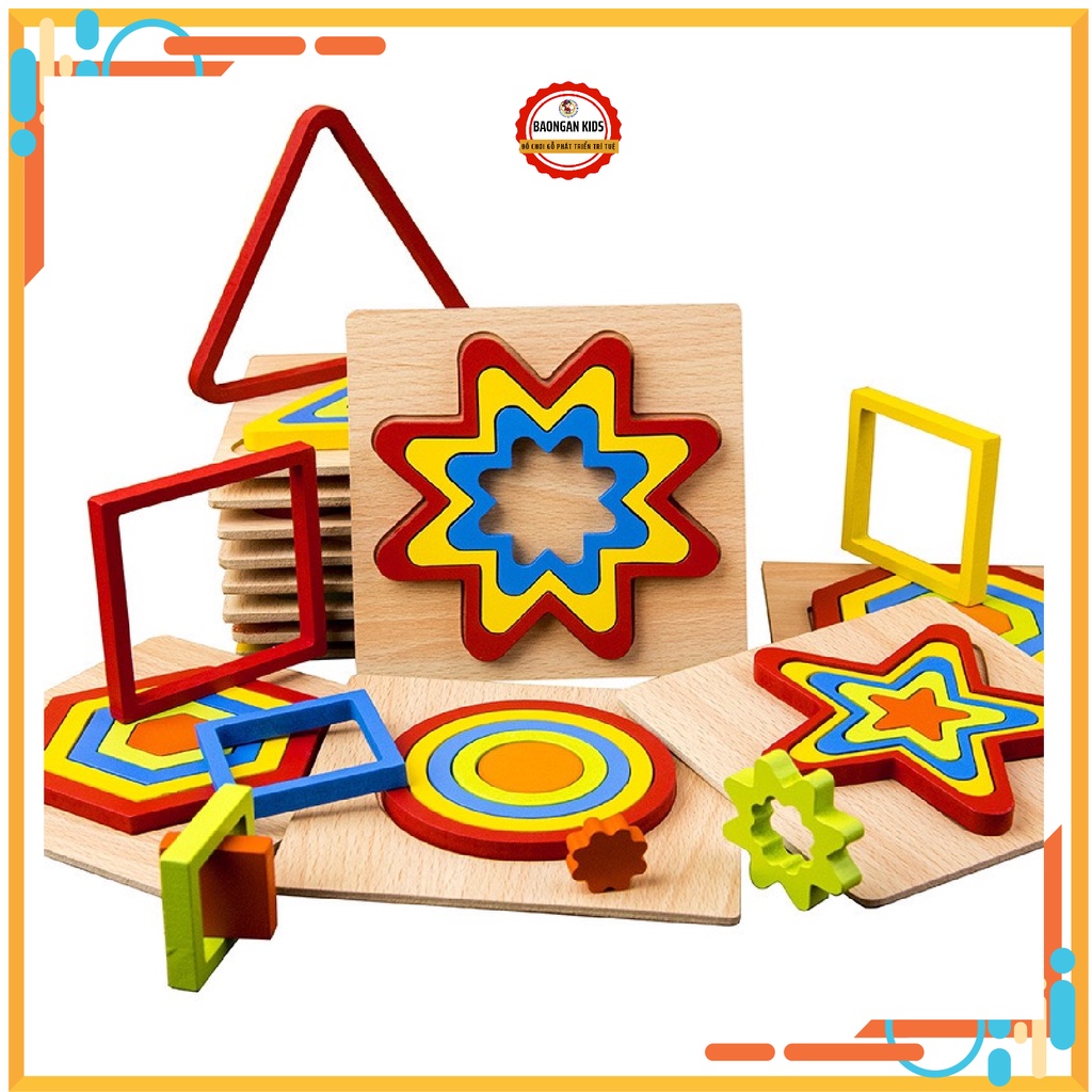 [Giáo dục sớm] Giáo Cụ Montessori Các Khối Hình Học Đồng Tâm Nhiều Màu Cầu Vồng Cho Bé 0-4 Tuổi