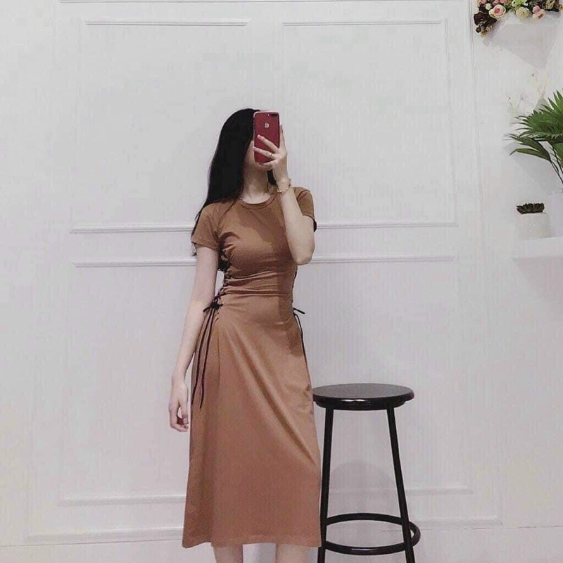 Đầm boay thun rút dây eo tạo dáng