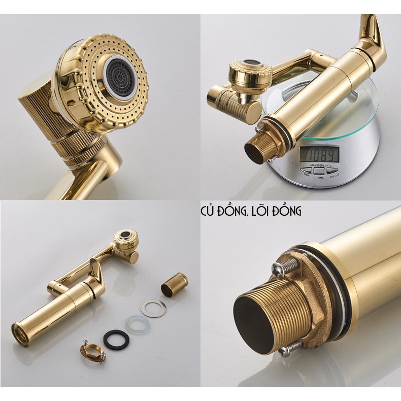 Vòi Chậu Lavabo Xoay 360 Độ Nóng Lạnh Đa Năng Bằng Đồng Rửa Mặt Tay Bát Tăng Áp Điều Chỉnh Legaxi