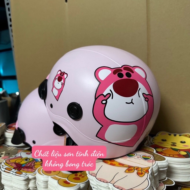 Nón mũ bảo hiểm gấu dâu hồng lotso xinh xắn dễ thương cho nữ đẹp hot trend hàn quốc De Perier