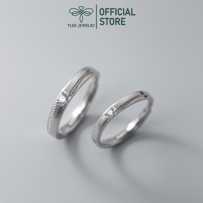 Nhẫn bạc đôi TLEE đeo nam nữ mẫu một viên đá chủ 2,5mm viền hạt basic nhẹ nhàng TLEE JEWELRY ND0114