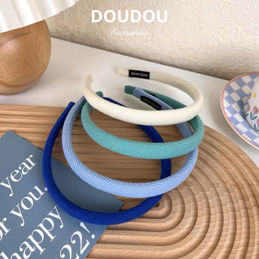 Băng đô cài tóc Doudou Bờm tóc nữ cao cấp phong cách Hàn Quốc chất liệu vải mềm mịn chất dày dặn bản nhỏ  2.5cm FG023