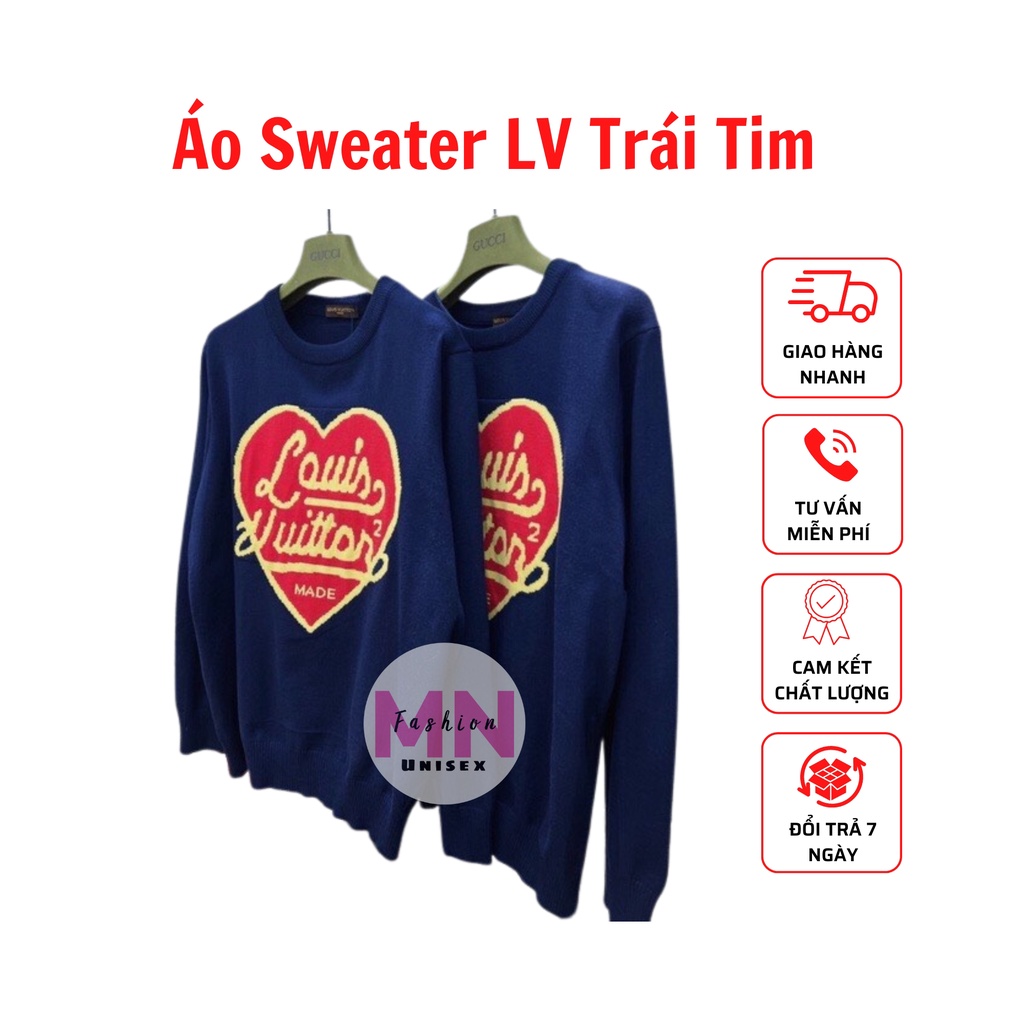 Áo Sweater LV Trái Tim - Áo Thun Dài Tay Luôn Vui Tươi Trái TIm Mặc Là Có NY
