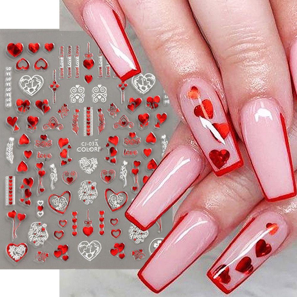 MAXG Miếng Dán Trang Trí Móng Tay Tự Dính Họa Tiết Trái Tim Thời Trang