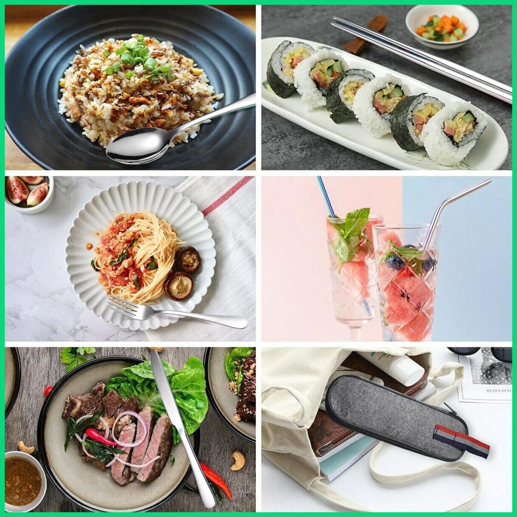 Bộ 9 Món Muỗng Nĩa Bằng Thép Không Gỉ Di Động Dễ Lau Chùi