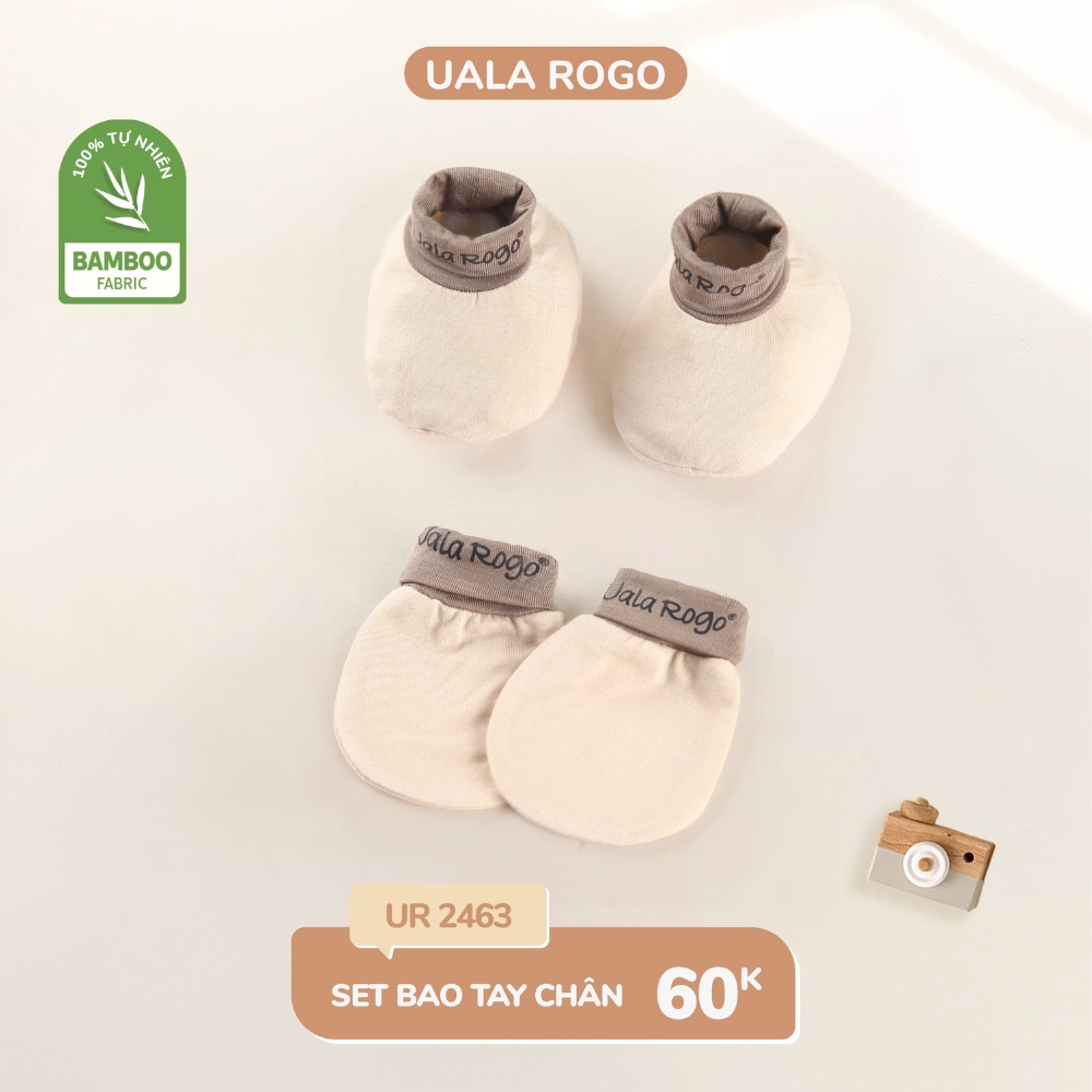 Set bao tay chân mũ sơ sinh cho bé Ualarogo 0-6 tháng vải sợi tre thoáng mát thấm hút co giãn 2462