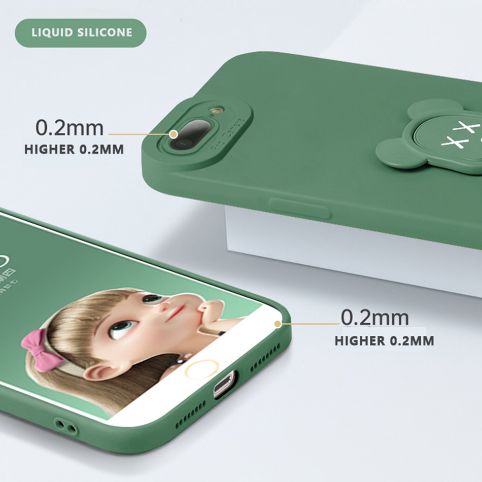 Ốp Điện Thoại Silicon Dẻo Kèm Giá Đỡ Hình Gấu Cho iPhone 14 13 12 11 Pro MAX Mini X XR XS MAX 6 6S 7 8 Plus SE 2020 2022