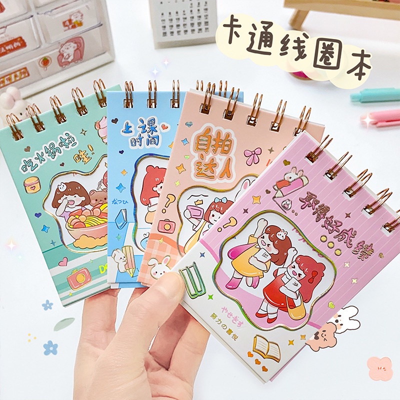 Sổ Tay Nhỏ Gọn Cuộn Rỗng Dọc Họa Tiết Hoạt Hình Dễ Thương Di Động