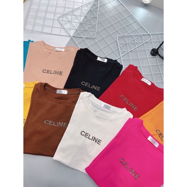 Áo phông cotton tàu fom ôm dáng vừa chữ celineee