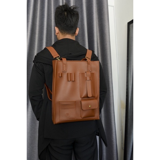 Túi tote da đa năng nhiều ngăn Khôi store màu nâu
