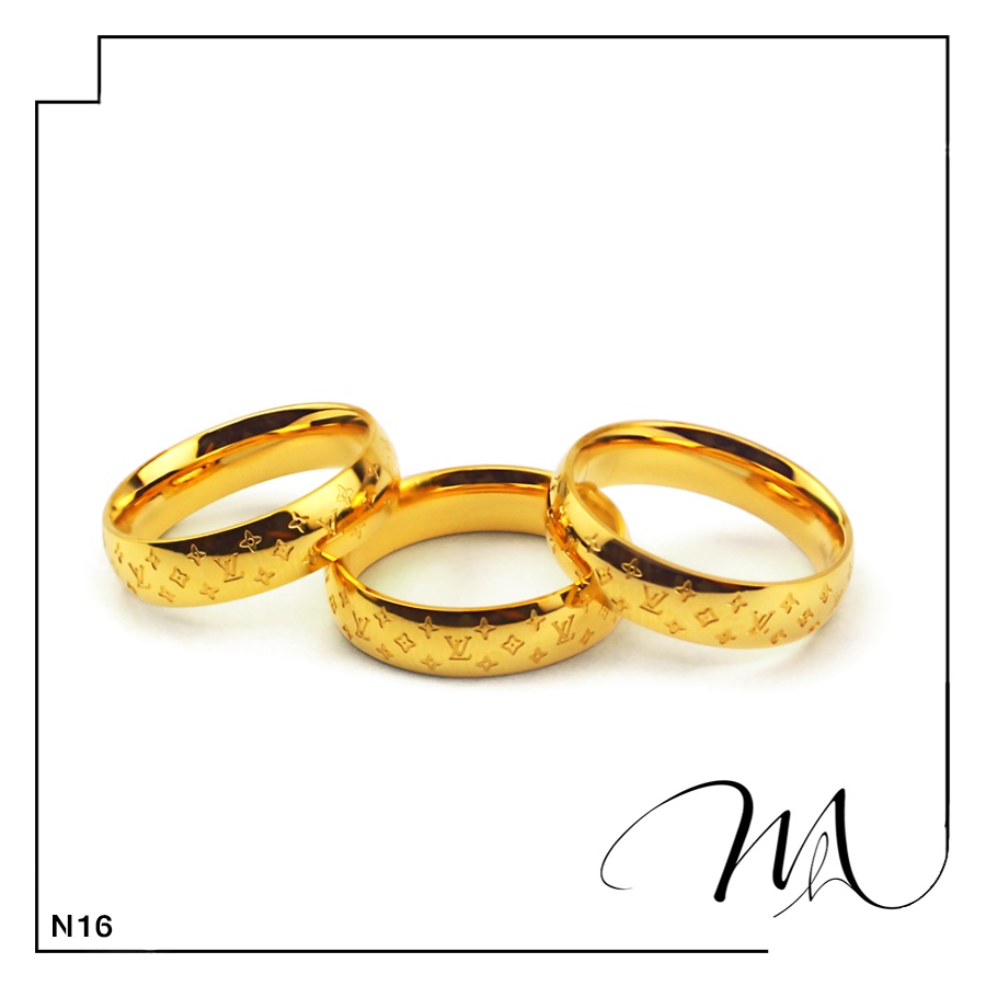 Nhẫn titan nam nữ họa tiết LV bản mo tròn 5mm - Măng's House N16