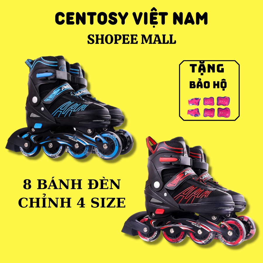 Giày Patin Trẻ Em Giá Rẻ - Centosy Papaison A3 - 8 Bánh Phát Sáng, Form Chắc Chắn