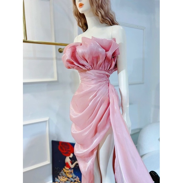 Đầm body công chúa bẹt vai nhún phồng voan kính siêu xinh - size M/L - MS335V