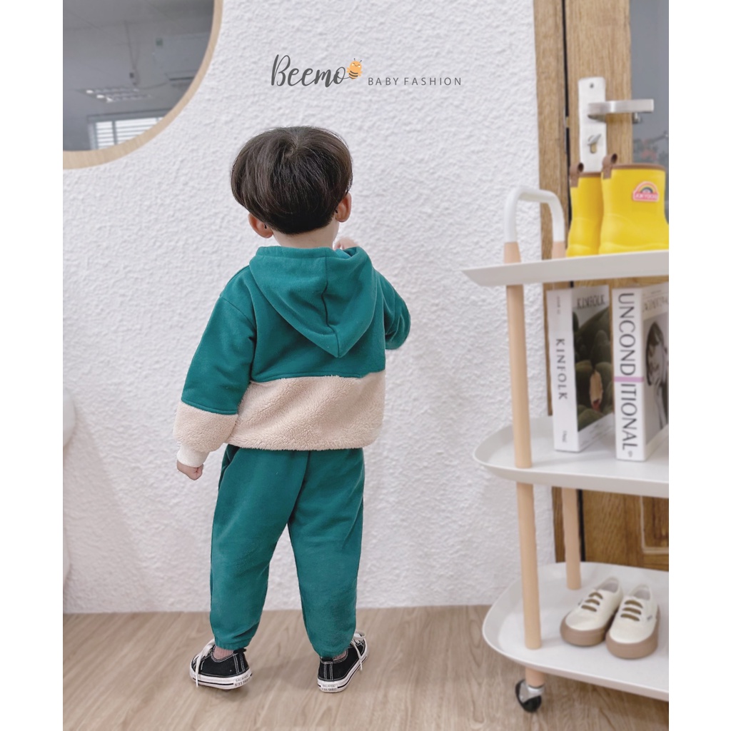 Bộ nỉ cho bé BEEMO, thiết kế áo hoodie, quầy dày dặn siêu ấm áp B259