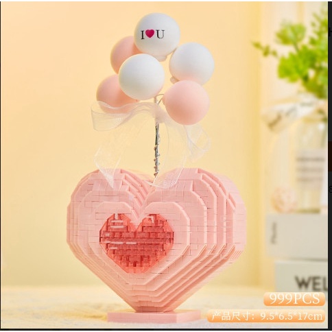 Đồ Chơi Xếp Hình  Trái tim màu hồng Lắp Ráp Mô Hình Trái Tim Màu Hồng  phát sáng có thể   Làm Quà Tặng