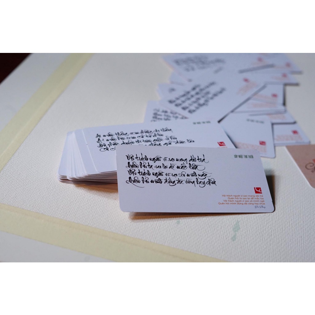 Bộ bài thư pháp GÓP NHẶT THƠ THIỀN | Bộ 55 thẻ |  7cm x 11cm | Lá duyên