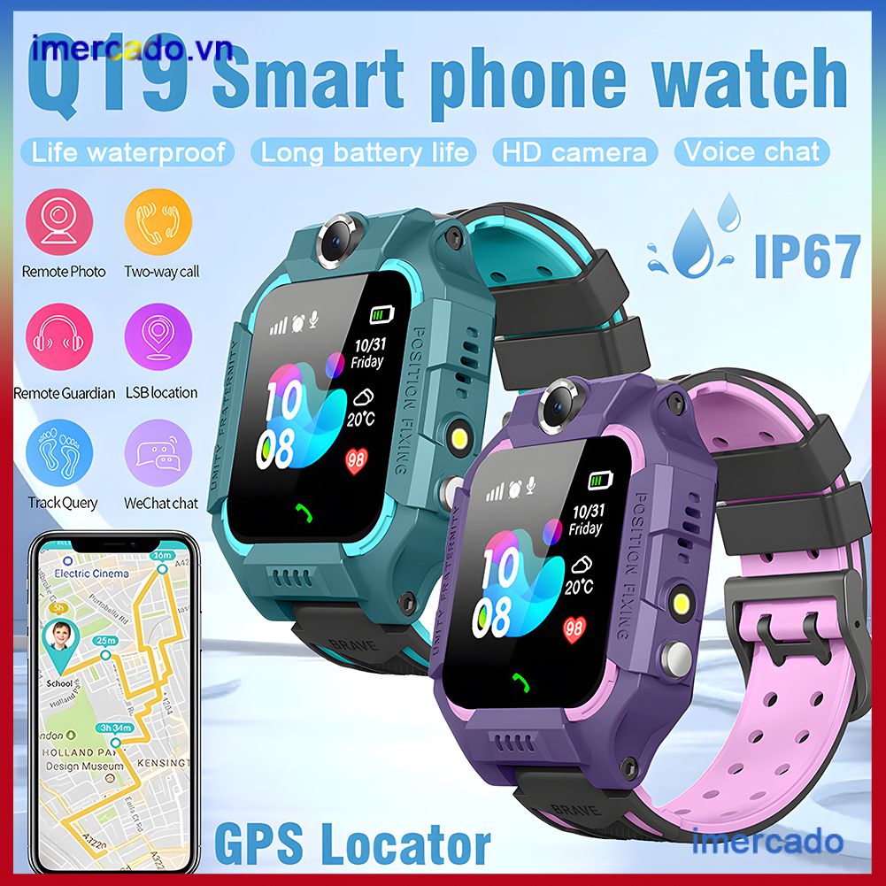 Đồng Hồ Thông Minh Q19 Chống Nước Có Định Vị GPS / LBS Màn Hình Cảm Ứng SOS Chống Lạc Hỗ Trợ Thẻ SIM Cho Trẻ Em