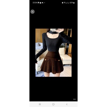 Chân váy xếp ly lưng cao dáng nhắn xòe kèm lắp túi và 2 khuy phong cách hàn quốc Hàng QCCC