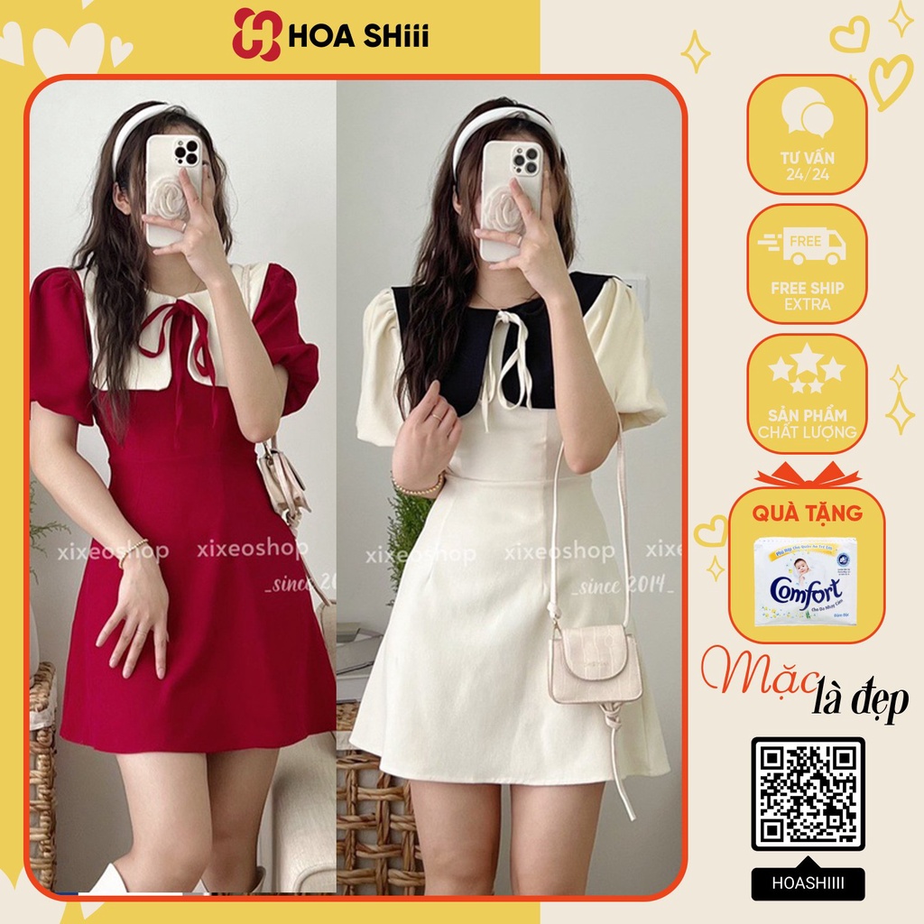 Váy nhung thủy thủ 2 màu trắng đỏ siêu xinh sẵn hàng kèm video